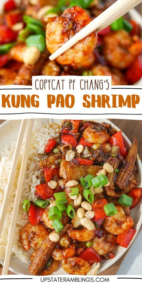 Copycat PF Chang's Kung Pao Shrimp Kung Pao Shrimp Pf Changs, Kung Pao Shrimp Recipe, Pf Changs Recipes, Chinese Shrimp, Kung Pao Shrimp, Pf Chang, Breakfast Sides Dishes, Pf Changs, Veggie Fries