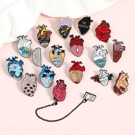 Heart-style anatomy pins. These would look great on just about anything. Size and weight may differ per design, below are some example Heart Enamel Pin, Heart Anatomy, Nursing Pins, Heart Place, Bag Badges, Medical Anatomy, Anatomical Heart, Doctor Gifts, Gift Labels