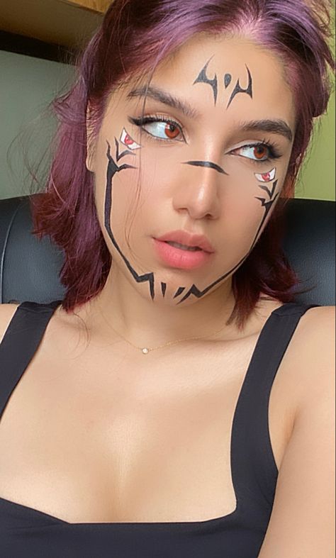 Jujutsu Kaisen Yuji Itadori makeup look Yuji Itadori Makeup, Yuji Itadori Cosplay Girl, Jujutsu Kaisen Makeup Look, Sakuna Jujutsu Cosplay Girl, Yuji Itadori Halloween, Itadori Yuuji Cosplay, Makeup Looks Cosplay, Jujutsu Kaisen Makeup, Makeup Looks Crazy