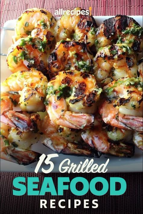 Seafood Cookout Ideas, Pescatarian Bbq Ideas, New Grilling Recipes, Seafood On The Grill Recipes, Grilled Shrimp Dishes, Bbq Fish Ideas, Pescatarian Grill Recipes, Grilling Seafood Recipes, Fish Bbq Ideas