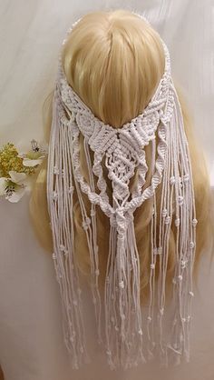 Macrame Hairband, Macrame Veil, Macrame Summer, Unique Wedding Veils, Macrame Headband, Veil Headband, Macrame Fashion, Headband Veil, Wedding Headbands