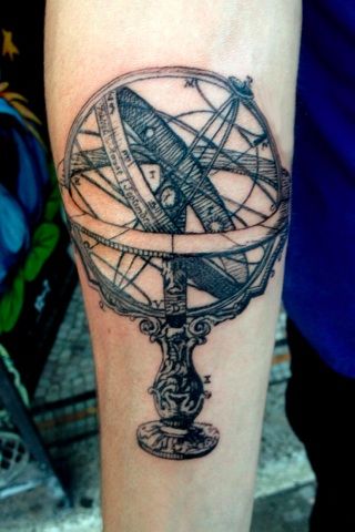 this place has some of the most amazing tattoos I've ever seen Sphere Tattoo, Black And Blue Tattoo, Globe Tattoos, Armillary Sphere, White Ink Tattoo, Blue Tattoo, Line Work Tattoo, Tattoos Gallery, Skin Art