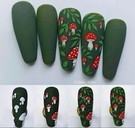 Mushroom Nails, Witchy Nails, Anime Nails, Colorful Nails, Nail Art Inspo, Nail Art Summer, Beautiful Nail Art, Funky Nails, Pretty Acrylic Nails