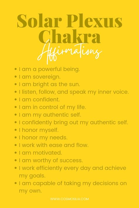 Solar Plexus Chakra Affirmations Solar Plexus Chakra Healing, The Solar Plexus Chakra, Third Chakra, Manipura Chakra, Chakra Healing Meditation, Chakra Health, Chakra Affirmations, Healing Affirmations, Energy Healing Spirituality