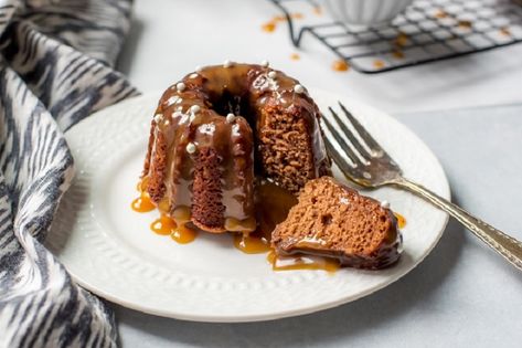 Sticky Date Cake Recipe | Vitacost Blog Deglet Noor Dates, Date Cake Recipe, Sticky Date Cake, Sticky Date, Vegan Pumpkin Spice, Sweet Potato Bread, Date Cake, Toffee Sauce, Mini Bundt Cakes