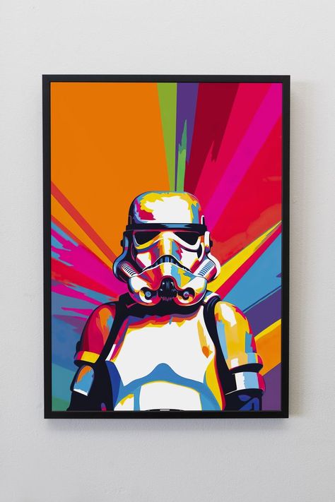 Star Wars Wall Painting, Stormtrooper Drawing, Stormtrooper Painting, Drawing Star Wars, Minimalist Star Wars, Modern Star Wars, Painting Star Wars, Star Wars Art Painting, Star Wars Pop Art