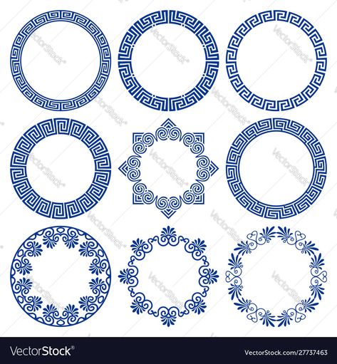 Greek Circle Pattern, Greek Border, Greek Meander, Background Circle, Circle Borders, Greek Pattern, Dark Colours, Greek Style, Blue Frames