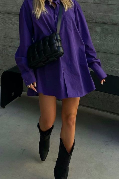 Wonderwest fashion. Cowboy boots. Western Fashion. Western-inspired vibes. Western Boots. Western Apparel. 2021 Fashion Trends. Kelsey Diprima, Purple Shirt Outfits, Purple Skirt Outfit, I Need Her, Lavender Outfit, 2021 Fashion Trends, Fashion Cowboy Boots, Western Apparel, Purple Fits