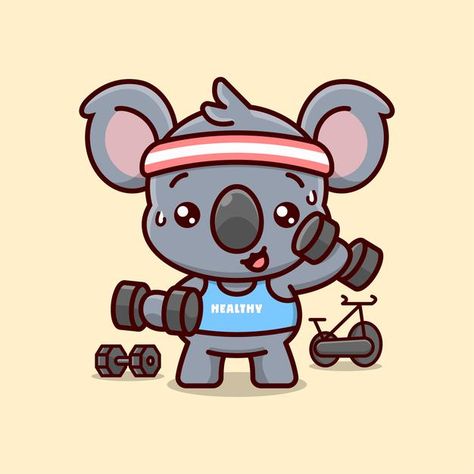 Linda koala en ropa azul haciendo ejerci... | Premium Vector #Freepik #vector #agua #diseno #personaje #dibujos-animados Sports Poster, Animal Doodles, Fitness Art, Diy Weaving, Graphic Wallpaper, Cute Little Drawings, Care Bear, Sport Poster, Koala Bear