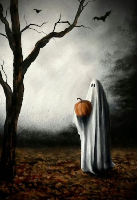 Vintage Halloween Illustration Art, Halloween Scenes Pictures, Haunted Drawing Ideas, Spooky Painting Tutorial, Halloween Landscape Art, Halloween Images Creepy, Spooky Ghost Painting, Scary Halloween Paintings, Spooky Art Ideas