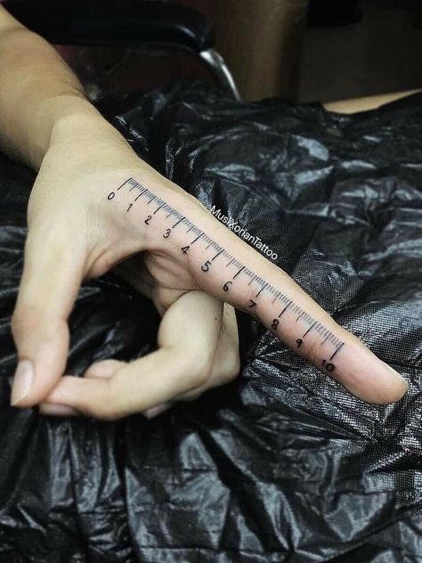 Hand Ruler Tattoo, Ruler On Finger Tattoo, Ruler Finger Tattoo, Finger Ruler Tattoo, Ruler Tattoo Finger, Tape Measure Tattoo, Measuring Tattoo, Fashion Designer Tattoo, Ruler Tattoo