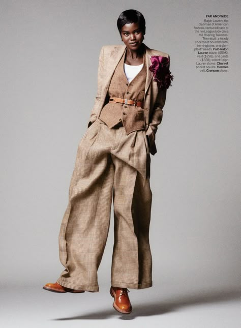 Anok Yai charms in Noble Origins luxury lensed by Theo Sion. Tonne Goodman, Women In Suits, Anok Yai, Adut Akech, Karolina Kurkova, Evening Suit, Mario Testino, Vogue Us, Beige Pants