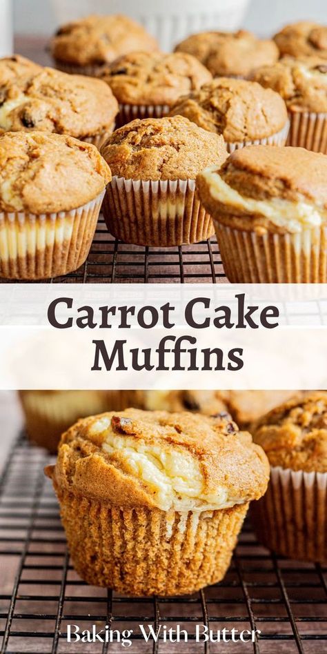 Carrot Muffins With Cream Cheese, Carrot Cake Muffins Recipe, Carrot Sheet Cake Recipe, Muffins With Cream Cheese Filling, Carrot Cake Muffin Recipe, Muffins With Cream Cheese, Carrot Muffin Recipe, Easy Carrot Cake, Carrot Cake Muffins