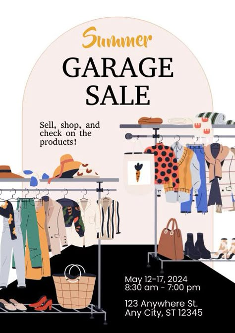 Customize this Garage Sale A4 Template Garage Sale Templates Free, Garage Sale Flyer Template Free, Garage Sale Aesthetic, Clothing Sale Poster, Garage Sale Flyer, Online Garage Sale, Bday Stuff, Poster Sale, A4 Template