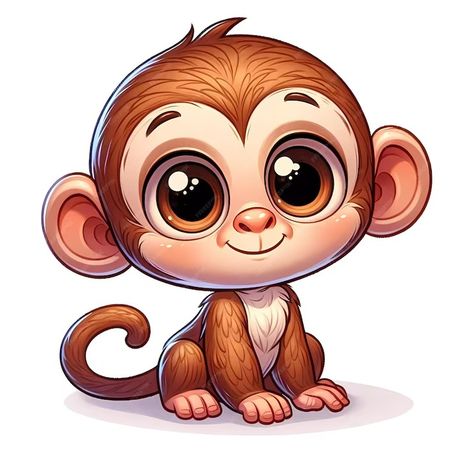 Cute Jungle Animal Drawings, Cute Animal Illustration Art, Monkey Images, Cute Animals Cartoon, Monkey Sitting, Jungle Clipart, Monkey Cute, Monkey Cartoon, Monkey Illustration