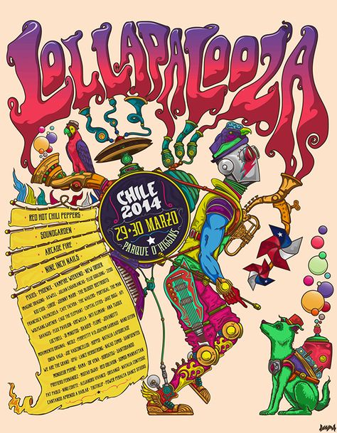 Lollapalooza Chile 2014 Poster on Behance Poster For Competition, Lollapalooza Poster, Lollapalooza Chile, Concert Poster Design, Music Festival Poster, Musica Rock, Theatre Poster, Festival Design, Gig Posters