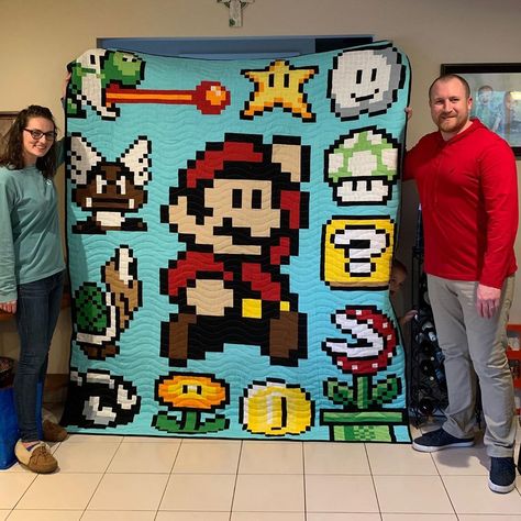 Mario Quilt, A Present, Under Water, Super Mario, Mario, Quilting, Mario Characters, Sewing, Square