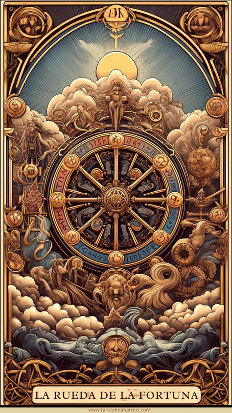 Veamos más de cerca el significado y simbolismo de La Rueda de la Fortuna para entender cómo influye en una lectura de Tarot. Tarot Wallpapers, Tarot Cards Art Illustration, Wheel Of Fortune Tarot, Tarot Card Art, Tarot Significado, Angel Oracle Cards, Tarot Astrology, Astrology Art, Tarot Cards Art