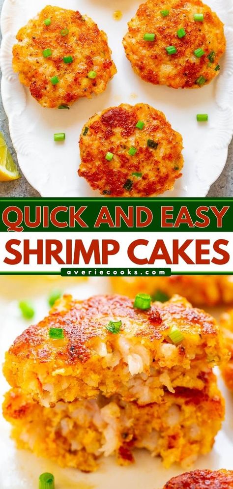 Shrimp Cake Recipe, Healthy Seafood Dishes, Cooked Shrimp Recipes, Super Recipes, How To Make Shrimp, Shrimp Cakes, Lobster Dishes, Averie Cooks, Recipes Learn