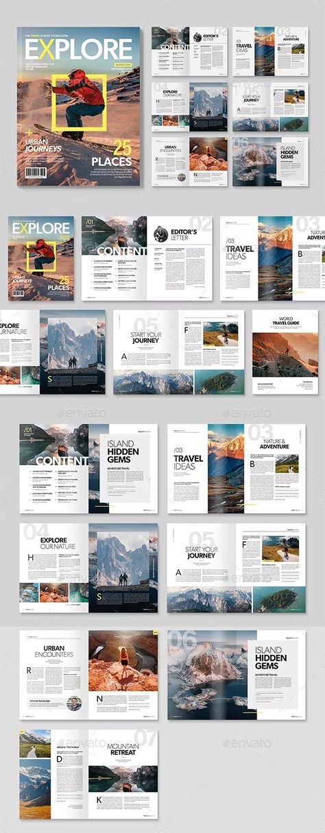 Travel Magazine Template, Print Templates | GraphicRiver Travel Guide Layout Design, Travel Pamphlet Design, Travel Book Design Layout, Travel Magazine Layout Design Creative, Travelling Brochure, Travelogue Design, Magazine Layout Design Creative, Travel Magazine Cover, Magazine Design Layout