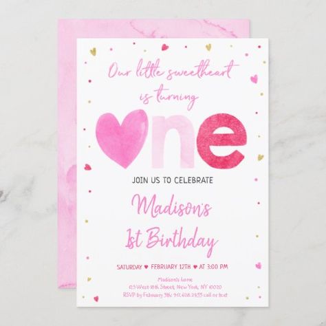 Hearts Watercolor, 70th Birthday Invitations, Birthday Party Snacks, Watercolor Hearts, Birthday Party Theme Decorations, Valentine Theme, Invitation Pink, Gold Hearts, Valentine Birthday