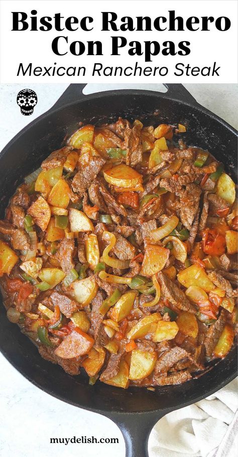 Steak Ranchero Recipe, Bistec Ranchero Recipe, Bistec Recipe, Bottom Round Steak Recipes, Muy Delish, Steak Ranchero, Beef Steak Recipe, Bistek Recipe, Mexican Food Recipes Beef