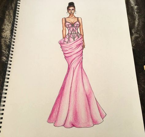 Dress illustration Pink dress fashion illustration Fashion design Pink fancy dress Pink Dress Sketch, Pink Fancy Dress, Pink Dress Fashion, Dress Sketch, Fashion Figure Drawing, Pretty Clothing, Ball Ideas, Dress Illustration, Fashion Figure