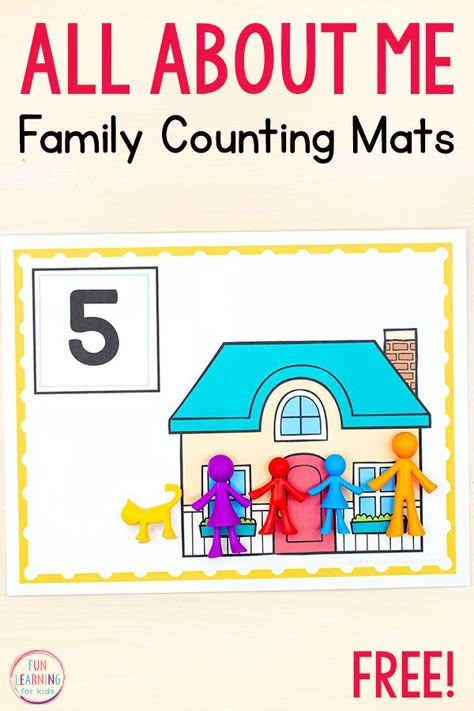 All about me counting mats math activity for preschool, pre-k, and kindergarten math centers. My Family Activity Kindergarten, Preschool Me And My Family, Family And Friends Preschool Activities Math, Community Math Activities Preschool, All About Me Numbers Activity, Family Activity For Preschoolers, Family Patterns Preschool, All About Me Centers For Preschool, Cognitive Activities Family Theme