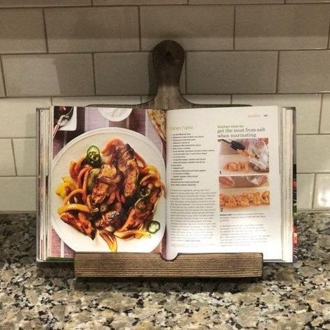 Wooden Recipe Book Holder, Handmade Cookbook, Recipe Book Organization, Cook Book Holder, Recipe Book Holder, Cooking Stand, Making A Cookbook, Recipe Book Holders, Recipe Conversions