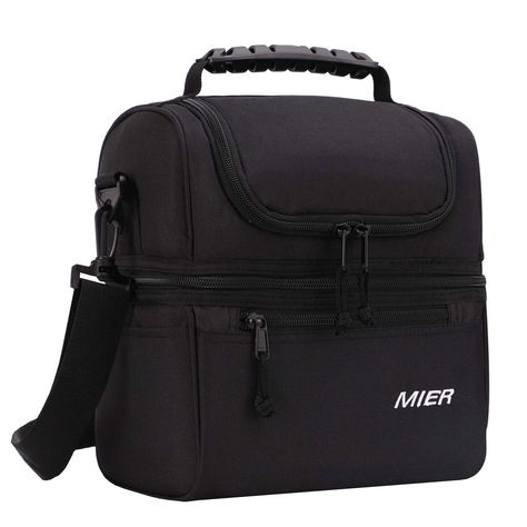 MIER 2 Compartment Lunch Bag for Men Women, Leakproof Insulated Cooler Bag for Work, School, Black Deck Cooler, Lunch Bag For Men, Mens Lunch Bag, Cooler Tote Bag, Reusable Lunch Bags, Lunch Kit, Packing A Cooler, Cooler Tote, Double Deck