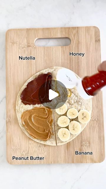 Jamielyn Nye | Easy Recipes on Instagram: "Tried the tortilla viral snack hack! All you need is 5 minutes and 5 ingredients 😋

Cut, spread, layer and fold! So easy and delicious! 

INGREDIENTS:
1 tortilla
1 TB peanut butter
1 TB nutella
1 tsp honey
1/4 banana 
+ 1/2 Tb butter for frying (optional)

#tortillahack #tortillas #snacktime #afterschoolsnack #nutella🍫 #peanutbutterlover" Snack Hacks, Banana Nutella, Peanut Butter Lovers, Kid Food, After School Snacks, Peanut Butter Banana, Snack Time, Tortillas, Frying