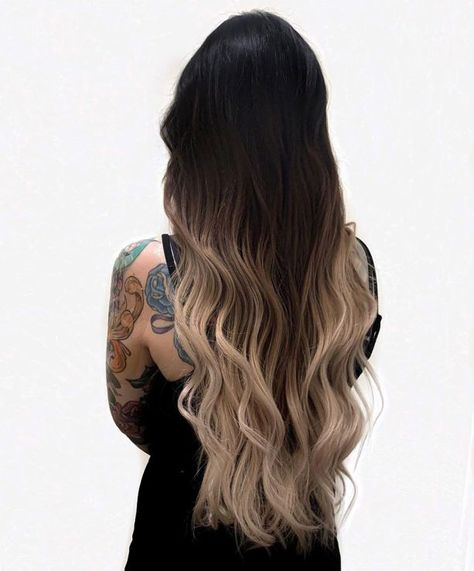 Brunette To Platinum Blonde Balayage, Shoulder Length Ombre Hair, Brown To Blonde Ombre Hair, Ombre Hair Ideas, Black And Blonde Ombre, Black To Blonde Hair, Hair Caramel, Ombre Hair Color Ideas, Dark Ombre Hair