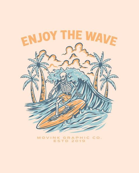 Skeleton Enjoying Beach Wave High Tide Illustration by Movink Graphic Studio on Dribbble Tide Illustration, Beach Graphic Design, Surfing Illustration, Surf Illustration, Beach Graphics, Preppy Wallpapers, Graphic Studio, Wave Illustration, Yearbook Ideas