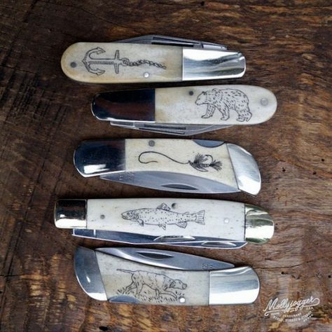 Scrimshaw Art, Pretty Knives, Karambit Knife, Bespoke Post, Knife Sharpening, Knife Making, Folding Knives, Back In Time, Bushcraft