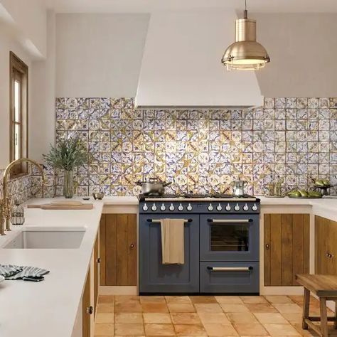 Merola Tile Kings Campania Amalfi 13" x 13" Ceramic Floor and Wall Tile - Bed Bath & Beyond - 41101703 Moroccan Style Kitchen, Mexican Tile Kitchen, Tiles Backsplash, Colorful Backsplash, Fireplace Facade, Mediterranean Tile, Mosaic Tile Backsplash, Merola Tile, Talavera Tiles