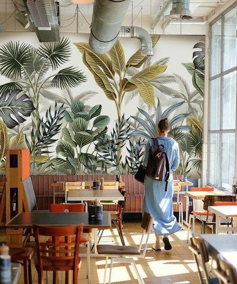 Interior Design Wall Painting, Design Wall Painting, Forest Homes, Interior Design Wall, Deco Jungle, Tottori, Design Restaurant, Coffee Shops Interior, Wall Painting Decor