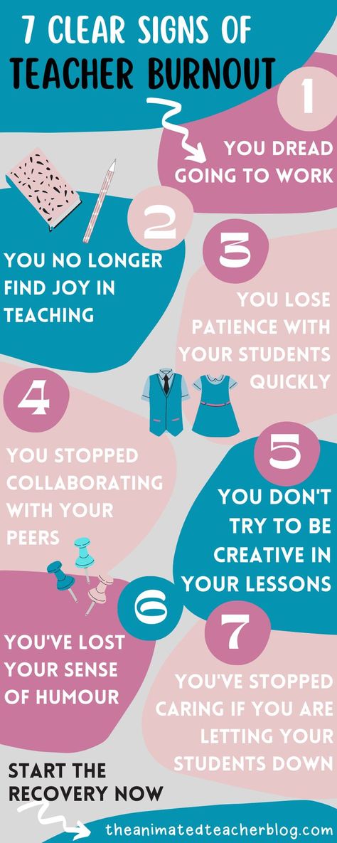 signs of teacher burnout infographic Teacher Burnout Quotes, Teacher Exhaustion, Animated Teacher, Teacher Retention, Burnout Quotes, Teacher And Student Relationship, Teacher Burnout, Health Teacher, Burnout Recovery