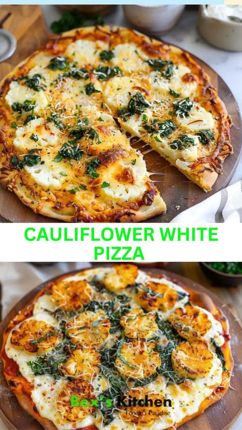 Cauliflower white pizza – Bex’s Kitchen Cauliflower Pizza Toppings, Cauliflower Pizza Bake, White Pizza Recipes, Margarita Pizza, White Pizza, Cauliflower Crust, Cauliflower Crust Pizza, Cauliflower Pizza, Pizza Bake