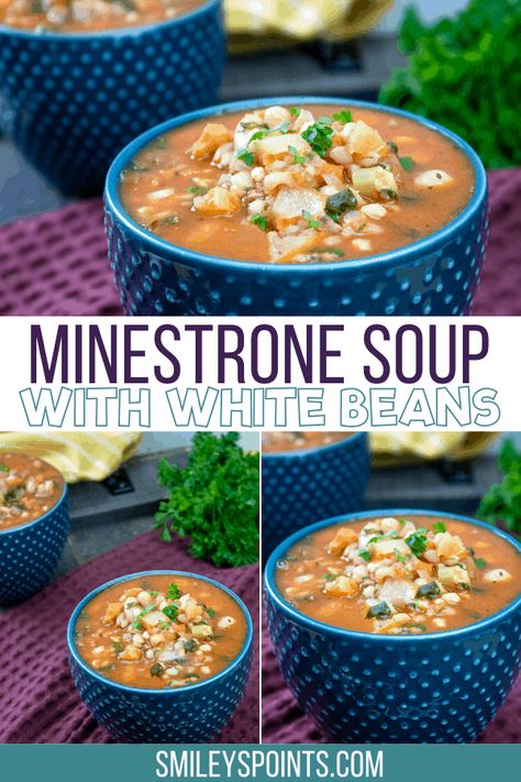 Minestrone Soup with White Beans - Smiley's Points Ministroni Soup Recipe, Ww Soup, Soup With White Beans, Healthy Chicken Marinade, Chicken Parmesan Recipe Easy, White Bean Recipes, Minestrone Soup Recipe, Parmesan Recipe, Minestrone Soup