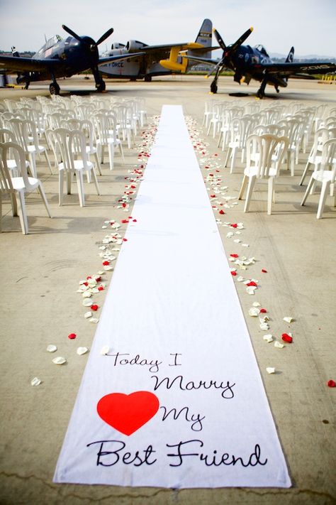 1940's themed wedding. With WWII aircraft. "Today I Will Marry My Best Friend" Army Wedding Ideas Decoration, Airplane Themed Wedding, Plane Themed Wedding, Pilot Wedding Ideas, Aviation Themed Wedding, Army Wedding Ideas, Airport Wedding, Pilot Wedding, Aviation Wedding Theme