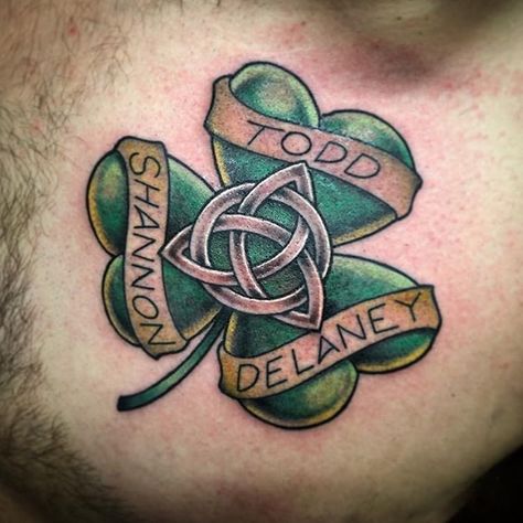 Celtic Shamrock Family Tattoo | Tattoo Ideas and Inspiration Irish Family Tattoos, Irish Quotes Tattoos, Irish Celtic Tattoos, Irish Tattoo, Shamrock Tattoo, Ireland Tattoo, Shamrock Tattoos, Family Tattoo Designs, Irish Tattoos