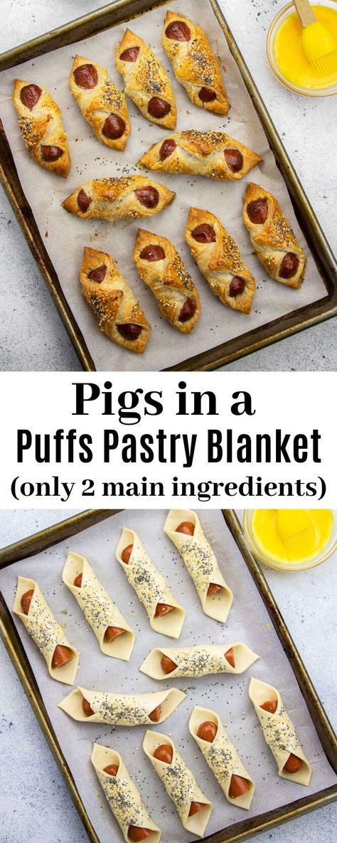 Easy Smoko Ideas, Puff Pastry Pigs In A Blanket Appetizers, Fall Pigs In A Blanket, Pigs In Blanket Puff Pastry, Pastry Hot Dogs, Hot Dog Puff Pastry Recipe, Hotdogs In Puff Pastry, Hot Dogs Wrapped In Puff Pastry, Hot Dog Appetizers For Party