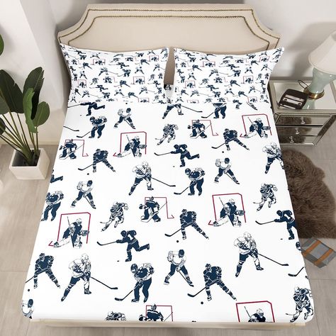 Hockey Bedroom For Boys, Boys Hockey Bedroom, Hockey Bedroom Decor, Hockey Bedding, Hockey Room Decor, Hockey Bedroom, Sports Bedding, Hockey Room, Boys Hockey