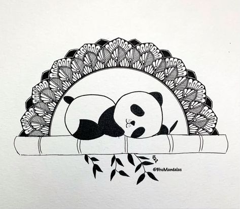 Mandala Art Animals Easy, Panda Drawing Mandala, Easy And Simple Drawings, Unique Mandala Drawing Easy, Panda Mandala Art, Mandala Art Unique Designs, Cute Mandala Art, Small Mandala Art, Love Mandala Art