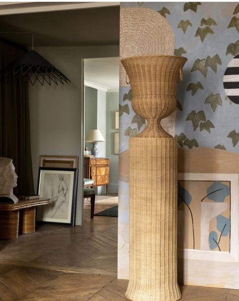 Walls In Bedroom, Paris Flat, Hand Printed Linen, Rustic Desk, Parisian Apartment, Black Side Table, Matching Chairs, St Germain, Paris Apartments