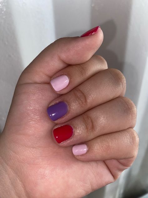 #nails #nailart #nailpolish #gelnails #gelpolish #gelnailpolish #gelnailcolors #nailsart #naildesign #nailideas #nailinspiration #pink #purple #lightpink #red #pinknails #purplenails #rednails #valentines #valentinesdaynails Purple And Red Nails, Purple Valentines Day Nails, Purple Valentine, February Nails, Gel Nail Colors, Pink Valentines, Valentine's Day Nails, Valentines Nails, Purple Nails