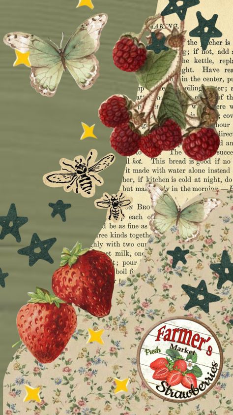 #wallpaper #art #vintage #strawberry #strawberries Strawberry And Flower Wallpaper, Strawberry Art Wallpaper, Strawberry Flower Wallpaper, Strawberry Y2k Wallpaper, Strawberry Field Wallpaper, Strawberry Collage Wallpaper, Cute Strawberry Wallpaper Kawaii, Strawberry Lockscreen Aesthetic, Vintage Strawberry Aesthetic