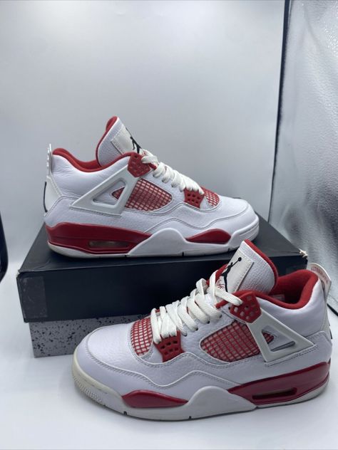 OG BOX No Hangtag Size 8 Clean MSG for more pics Shoe Inspo Jordans, Trendy Shoes Jordans, Jordans 4s Red, J 4s, Retro 4’s, Red Jordans 4s, Christmas Jordans, Good Shoes For School, Swag Shoes For Women