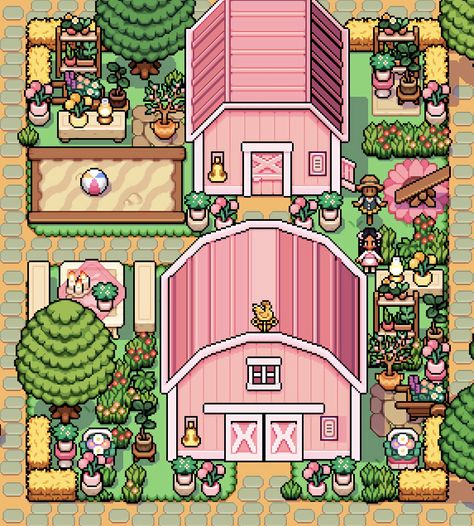 Stardew Layout, Cozy Games, Farm Layout, Farm Games, Art Games, 8bit Art, Gaming Art, Pocket Camp, Pixel Art Games