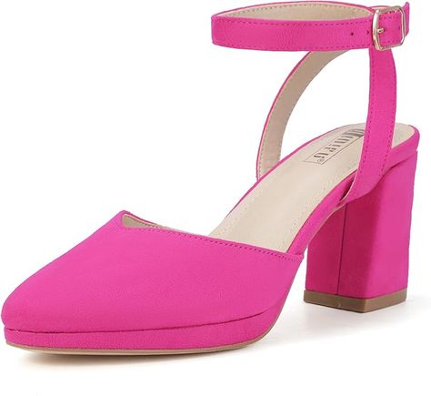 Amazon.com | IDIFU Womens Hot Pink Platform Closed Toe Heels Pumps Comfortable Low Chunky Block Slingback Ankle Strap Heels Dressy Wedding Bridal Party Dress Pumps Shoes Pointed Toe Heels(Hot Pink Suede 8 M US) | Pumps Bridal Party Dress, Pink Platform, Closed Toe Heels, Pink Platforms, Bridal Party Dresses, Wedding Bridal Party, Pointed Toe Heels, Pointed Toe Shoes, Pumps Shoes